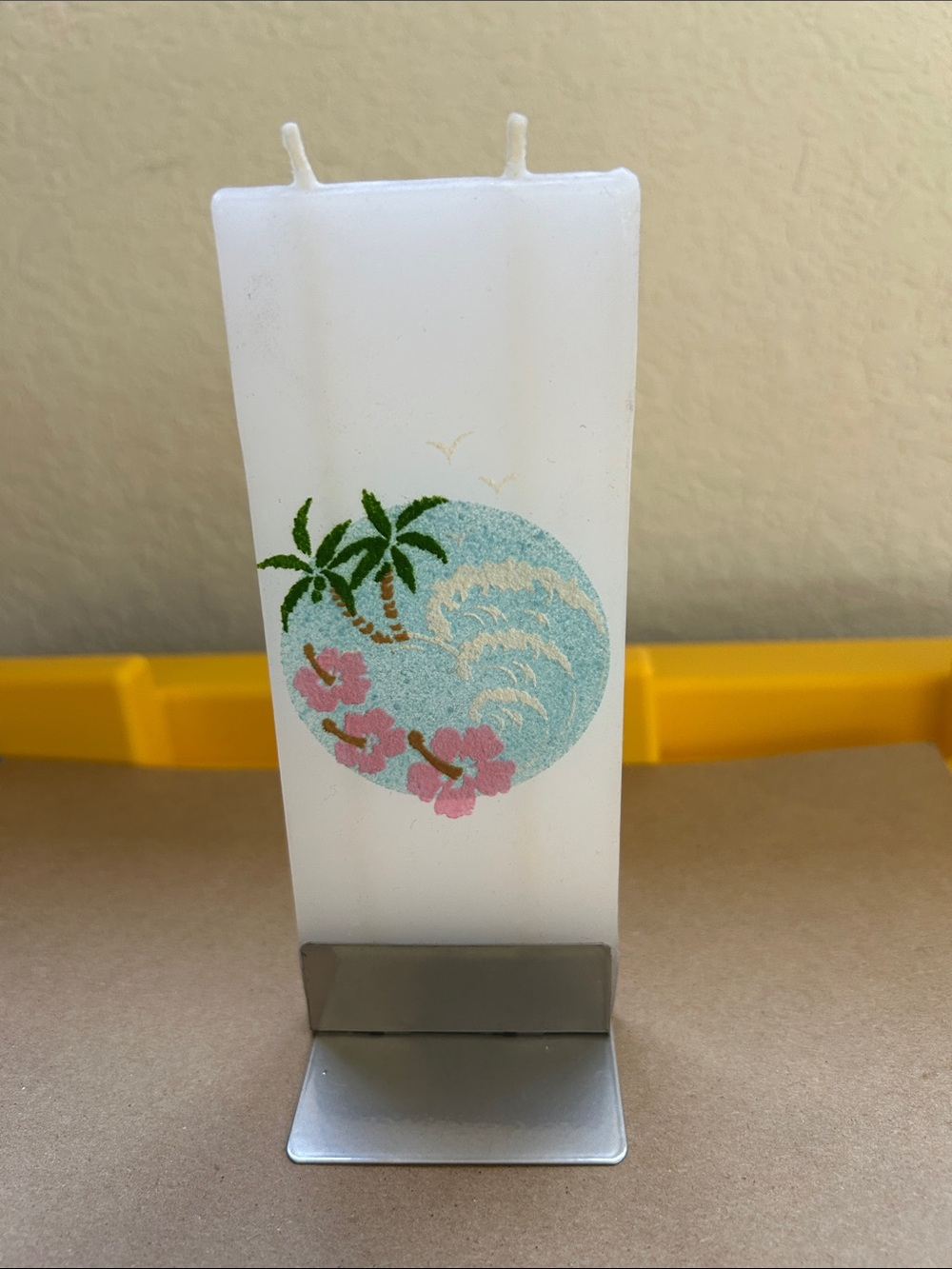 Tropical Hibiscus Square White Pillar Candle